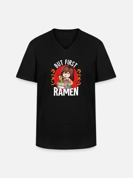 But First Ramen - Männer-T-Shirt mit V-Ausschnitt - Schwarz