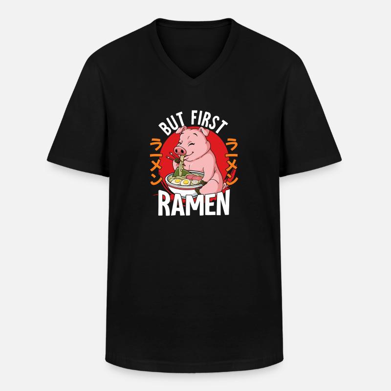 But First Ramen - Männer-T-Shirt mit V-Ausschnitt - Schwarz