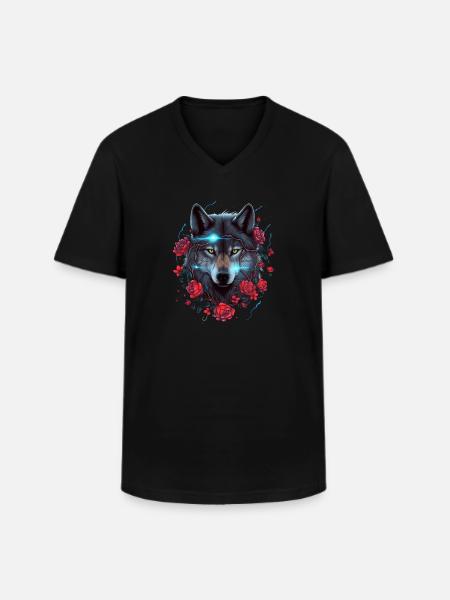 Wolf and Roses Lightning - Men's V-Neck T-Shirt - black