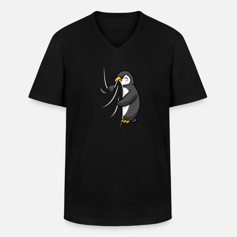 Biting Penguin - Männer-T-Shirt mit V-Ausschnitt - Schwarz