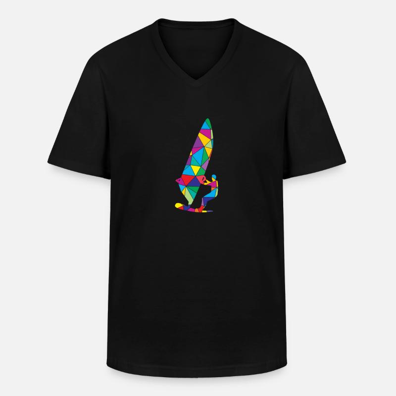 Low Poly Windsurfen Polygon Windsurfen - Männer-T-Shirt mit V-Ausschnitt - Schwarz