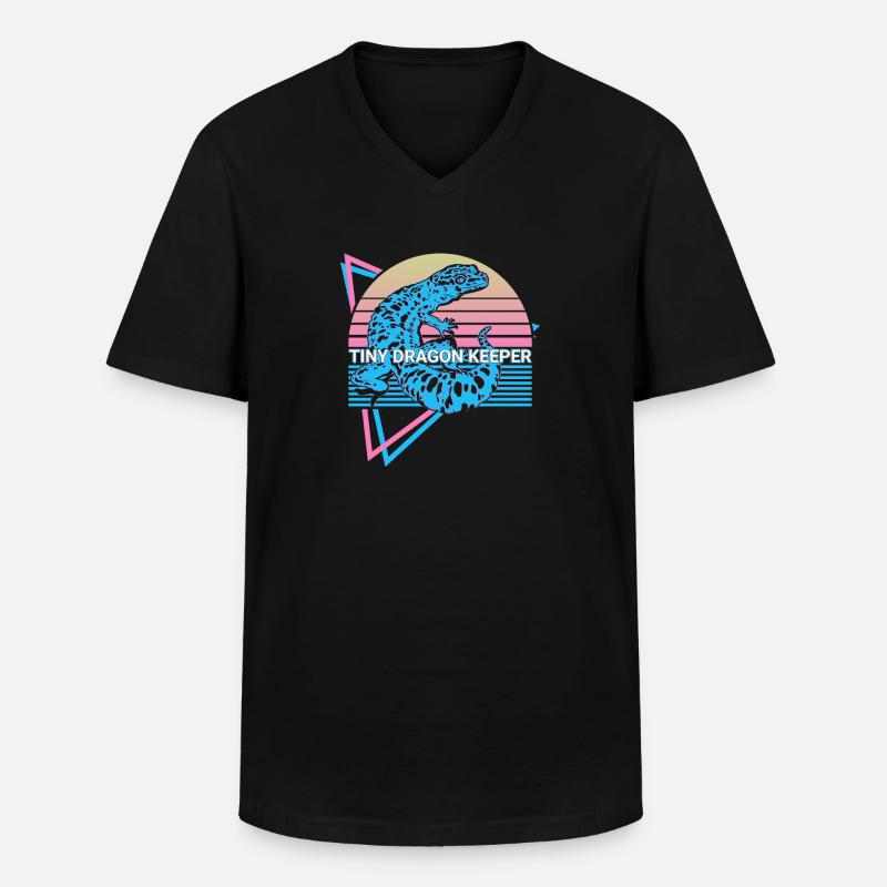 Leopard Gecko Retro - Männer-T-Shirt mit V-Ausschnitt - Schwarz