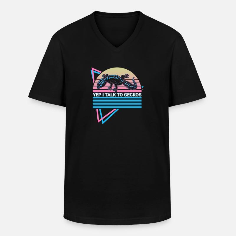 Leopard Gecko Retro - Männer-T-Shirt mit V-Ausschnitt - Schwarz