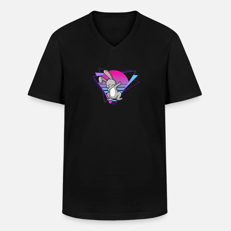 Vaporwave Rabbit - Männer-T-Shirt mit V-Ausschnitt - Schwarz