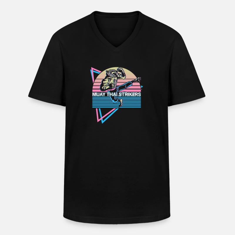 Muay Thai Kickboxen Retro - Männer-T-Shirt mit V-Ausschnitt - Schwarz