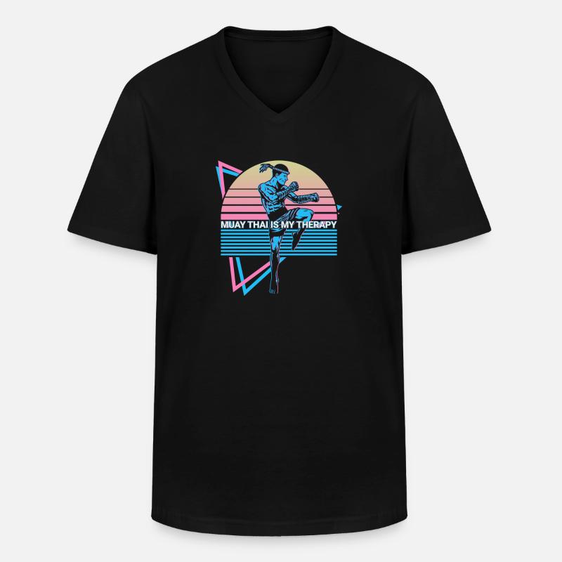 Muay Thai Kickboxen Retro - Männer-T-Shirt mit V-Ausschnitt - Schwarz