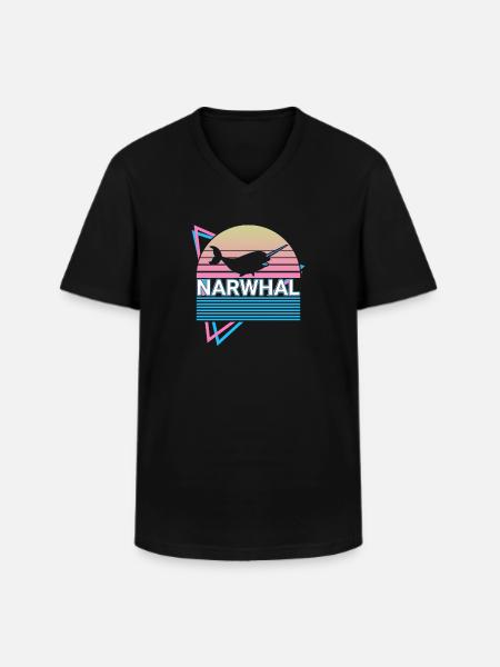 Narwhal Retro - Men's V-Neck T-Shirt - black