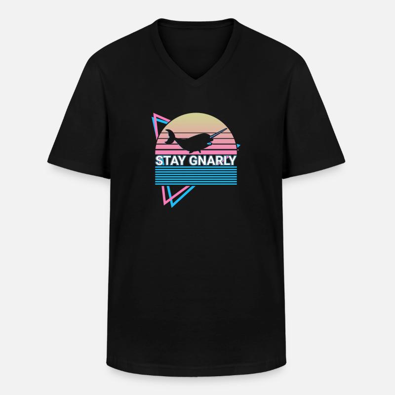 Narwal Retro - Männer-T-Shirt mit V-Ausschnitt - Schwarz