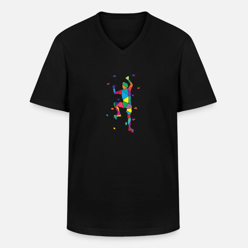 Low Poly Bergsteiger Polygon Wandklettern - Männer-T-Shirt mit V-Ausschnitt - Schwarz
