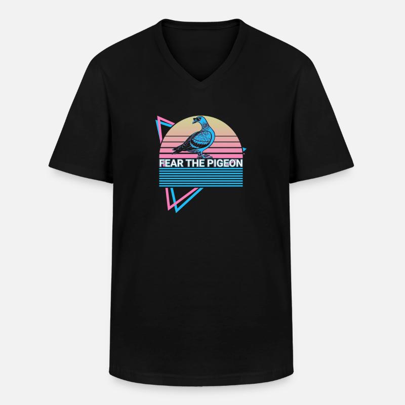 Fear The Pigeon Retro - Männer-T-Shirt mit V-Ausschnitt - Schwarz