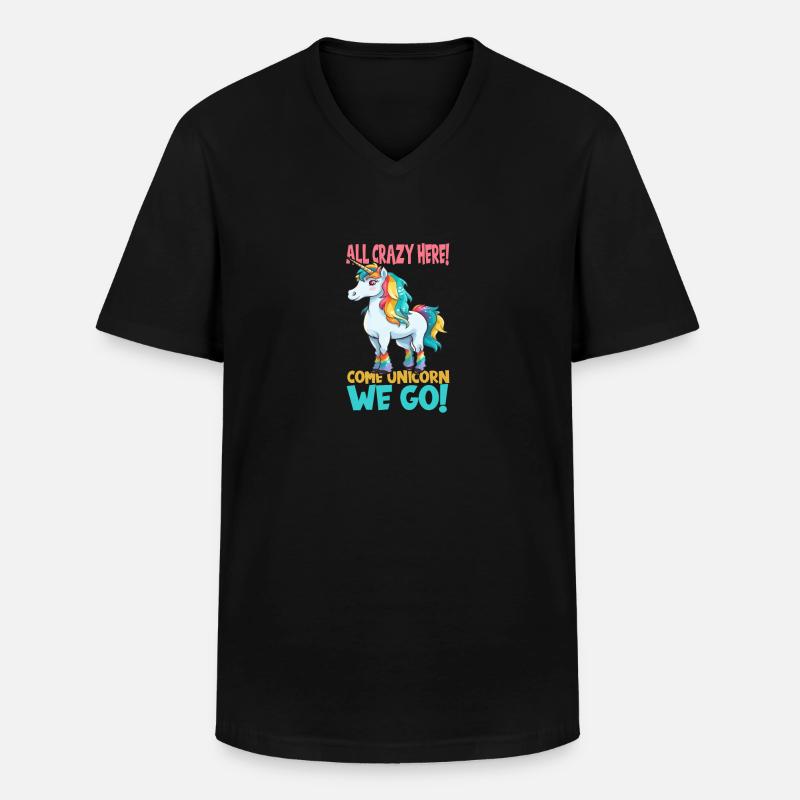Comic lustiges kleines Einhorn - Männer-T-Shirt mit V-Ausschnitt - Schwarz