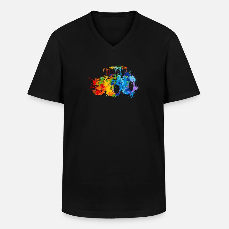 Splash Traktor - Männer-T-Shirt mit V-Ausschnitt - Schwarz