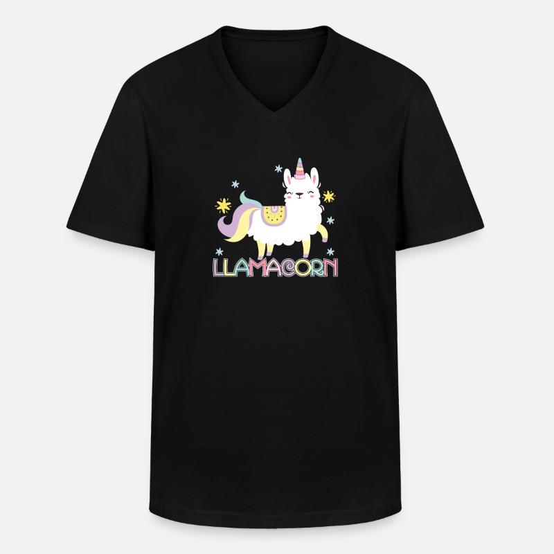 Llamacorn - Männer-T-Shirt mit V-Ausschnitt - Schwarz
