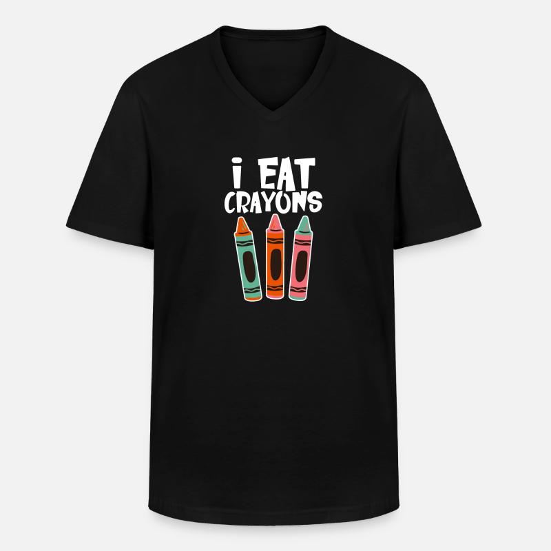 I Eat Crayons 4 - Männer-T-Shirt mit V-Ausschnitt - Schwarz