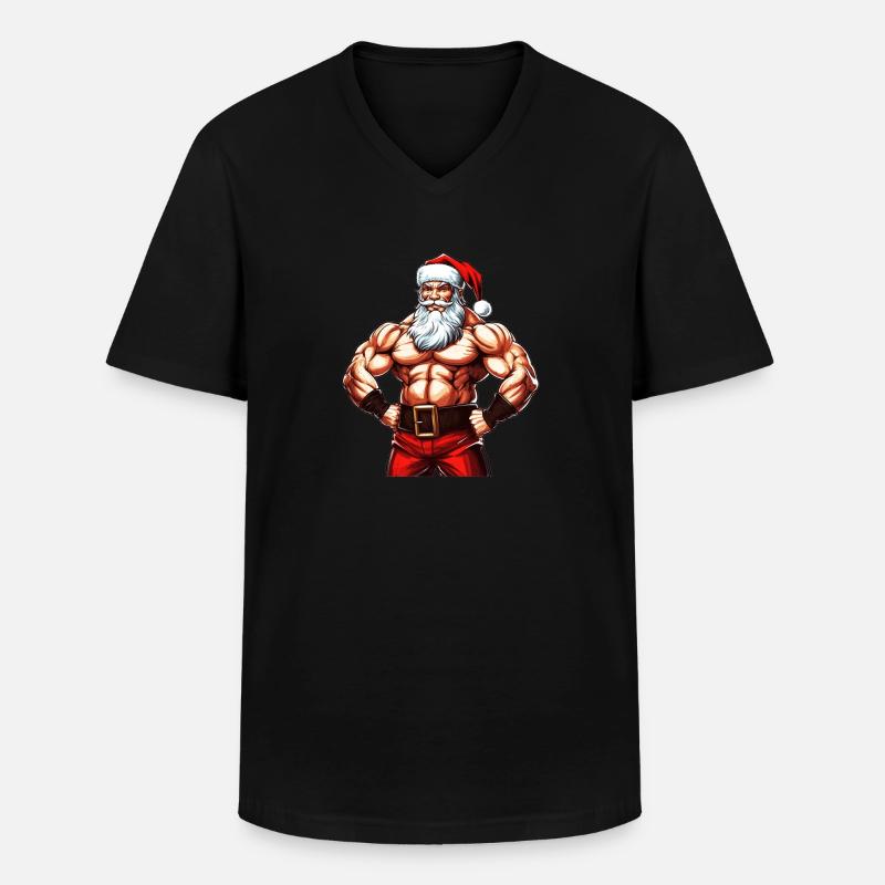 Santasaurus Flex: Weihnachts-Bodybuilder mit Weihnachtsmann - Männer-T-Shirt mit V-Ausschnitt - Schwarz