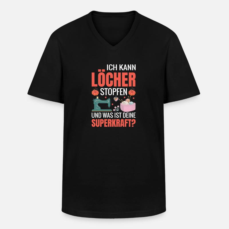 Löcher Stopfen Superkraft Nähen - Männer-T-Shirt mit V-Ausschnitt - Schwarz