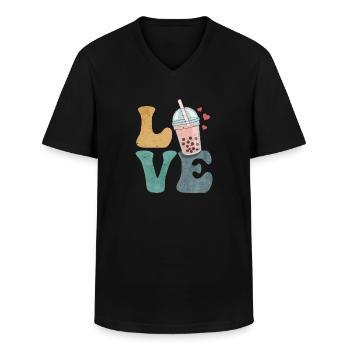 Boba Tea Bubble Tea Milk Tea - Men's V-Neck T-Shirt - black - Front - AI Model Male 178 dark (178cm)