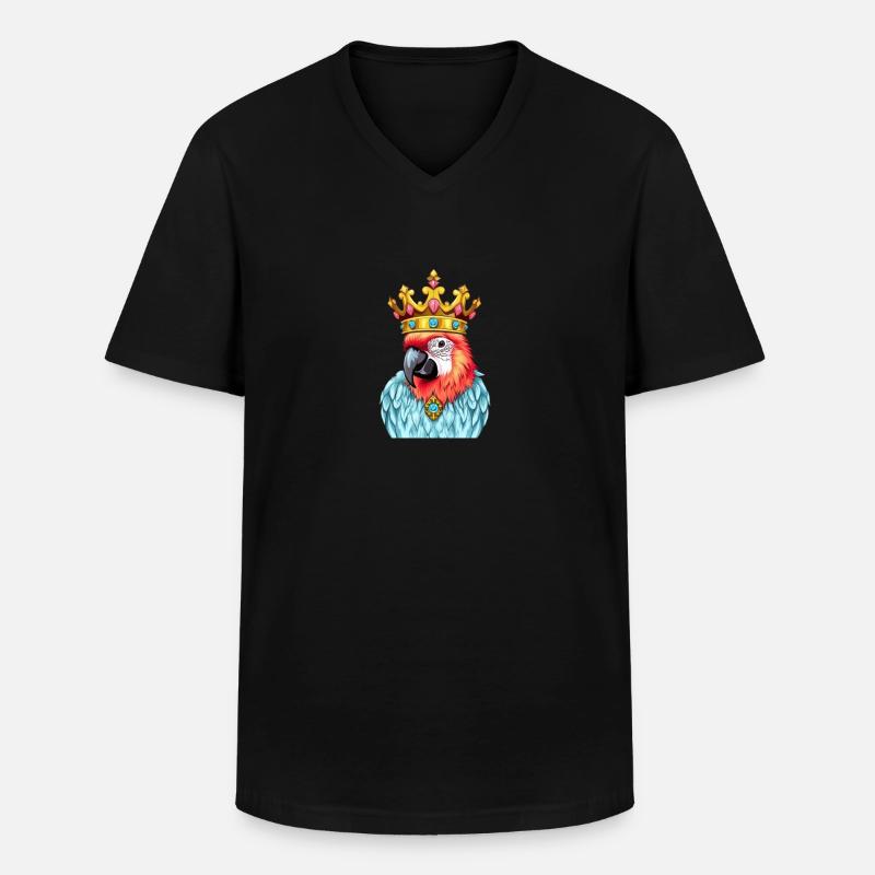 Bunter Monarch-Papagei - Comic-Stil Vogelkrone - Männer-T-Shirt mit V-Ausschnitt - Schwarz
