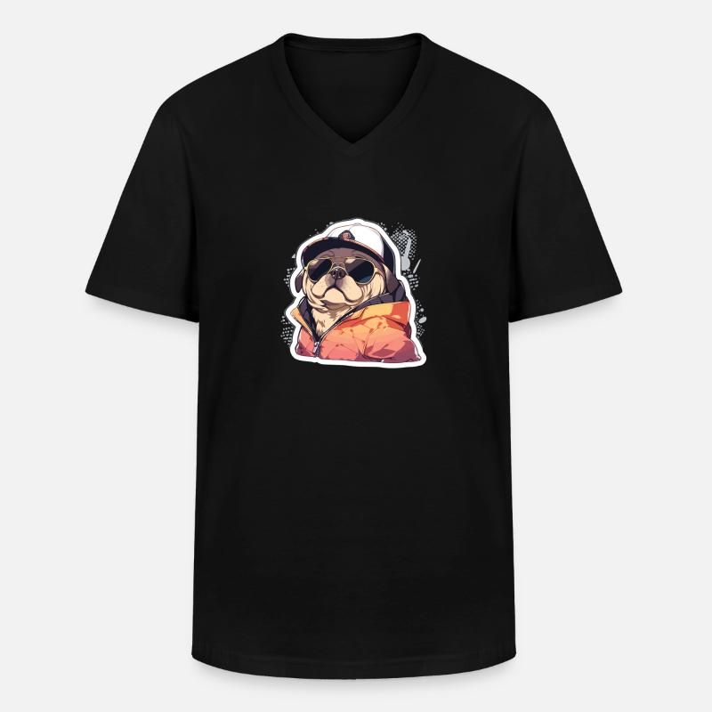 Mops Mops Hund Mops Sonnenbrille Mops Geschenk - Männer-T-Shirt mit V-Ausschnitt - Schwarz