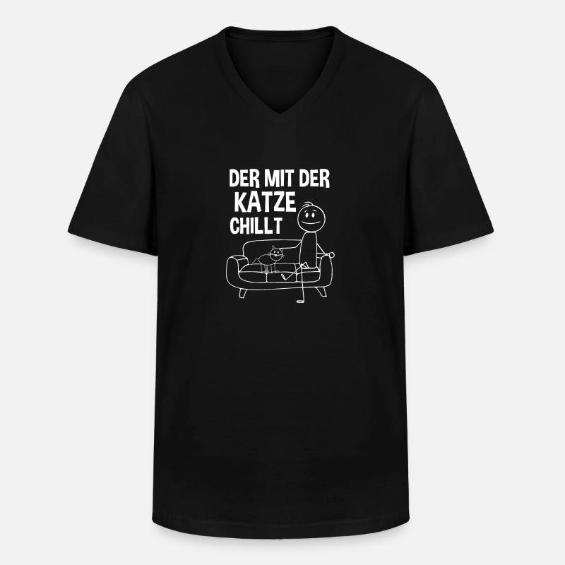 Der mit der Katze chillt - Männer-T-Shirt mit V-Ausschnitt - Schwarz