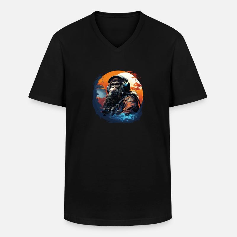 Cooler Affe mit Kopfhörer - Ape, Monkey Graphics - Männer-T-Shirt mit V-Ausschnitt - Schwarz