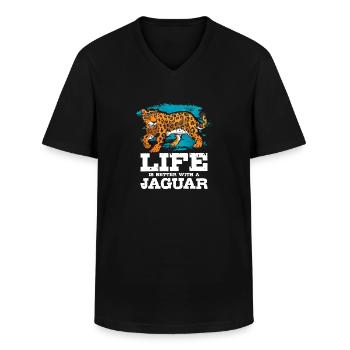 Jaguar - Men's V-Neck T-Shirt - black - Front - AI Model Male 178 dark (178cm)