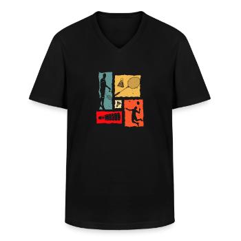 Badminton Rétro - T-shirt col V Homme - noir - Devant - AI Model Male 178 dark (178cm)