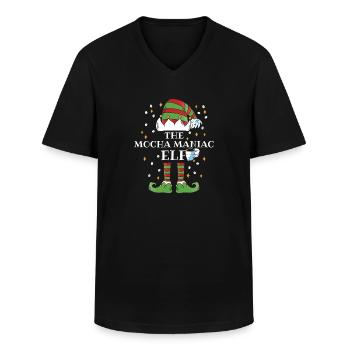 Le café Elfe Moka Maniac - T-shirt col V Homme - noir - Devant - AI Model Male 178 dark (178cm)