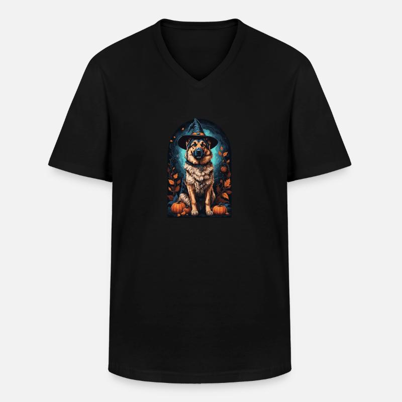 Deutscher Schäferhund Mit Hexenhut Halloween - Männer-T-Shirt mit V-Ausschnitt - Schwarz