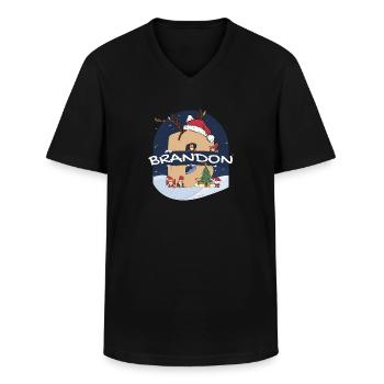 Toller Brandon-Name mit Weihnachtsmütze im Weihnachtsthema - Männer-T-Shirt mit V-Ausschnitt - Schwarz - Vorne - AI Model Male 178 dark (178cm)