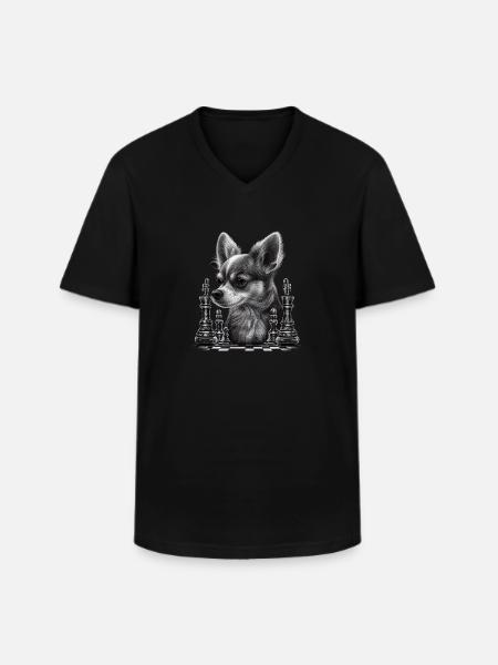 Chihuahua | Échecs | Joueur d'échecs | Plateau | - T-shirt col V Homme - noir
