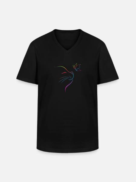 Chat avec papillon - T-shirt col V Homme - noir