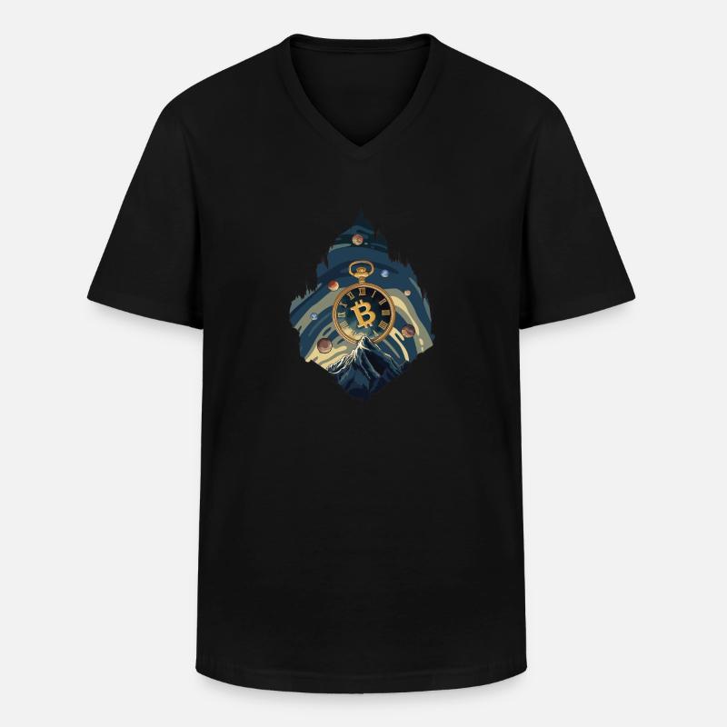 Bitcoin Uhr - Männer-T-Shirt mit V-Ausschnitt - Schwarz