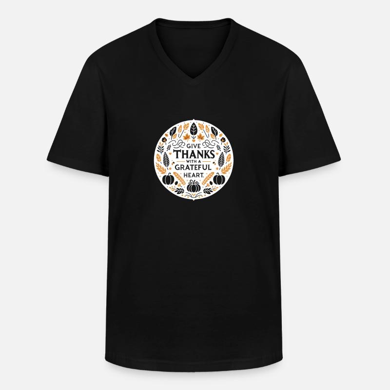 Danken Sie mit dankbarem Herzen - Männer-T-Shirt mit V-Ausschnitt - Schwarz