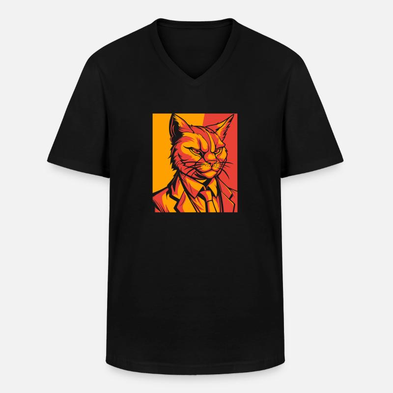 Katze - Männer-T-Shirt mit V-Ausschnitt - Schwarz