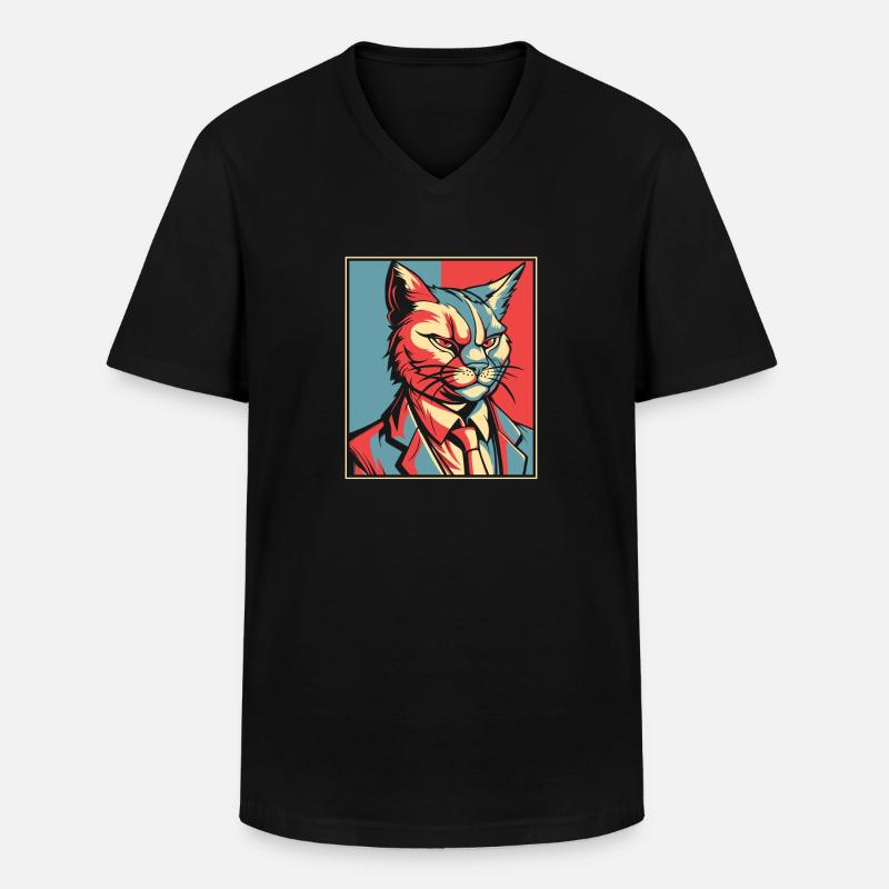Katze - Männer-T-Shirt mit V-Ausschnitt - Schwarz