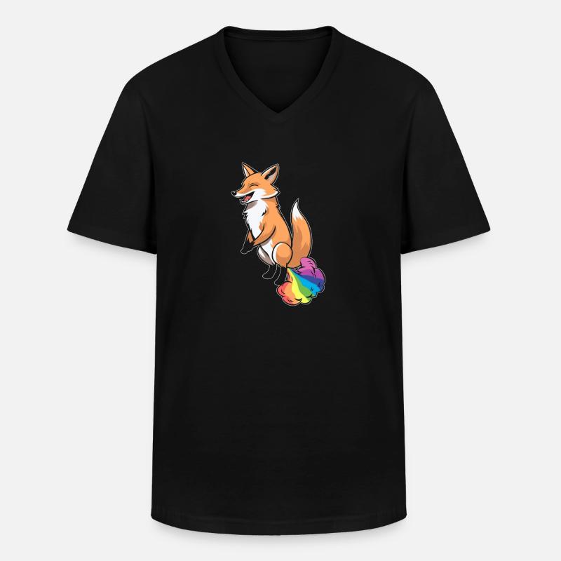 Fuchs Witzig Regenbogenfurz - Männer-T-Shirt mit V-Ausschnitt - Schwarz