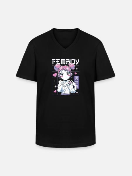 Femboy Crossdressing Crossdresser MTF Anime - Maglietta da uomo classica con scollo a V - nero