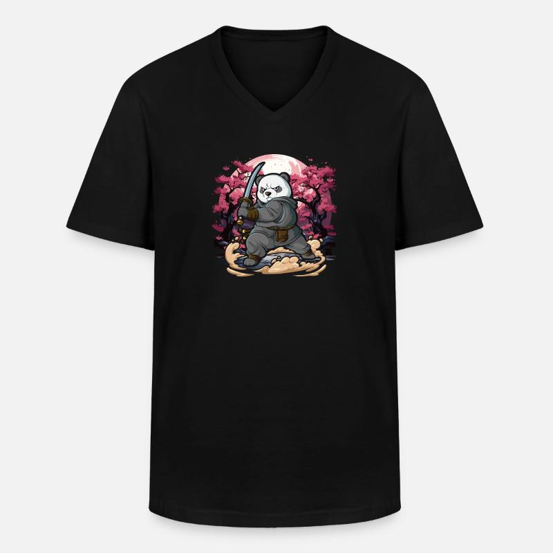 Samurai Panda - Männer-T-Shirt mit V-Ausschnitt - Schwarz