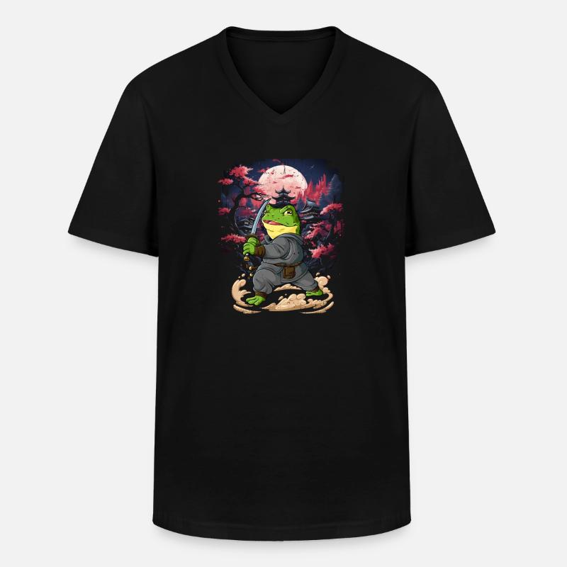 Samurai Frosch - Männer-T-Shirt mit V-Ausschnitt - Schwarz
