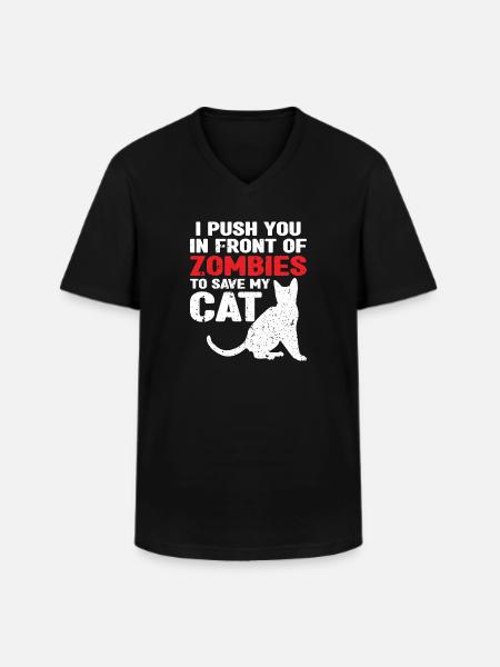 Shirking zombies to save my cat - Men's V-Neck T-Shirt - black