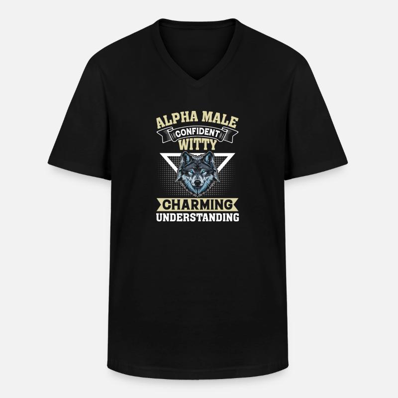 Männer Wolf - Männer-T-Shirt mit V-Ausschnitt - Schwarz