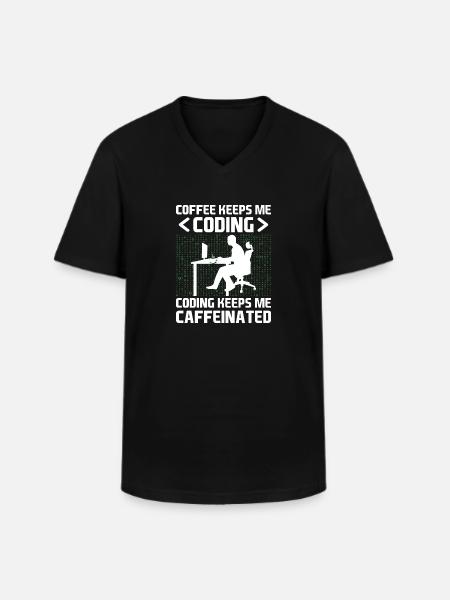 Café Codage Programmeur Codeur Développeur Nerd Coff - T-shirt col V Homme - noir