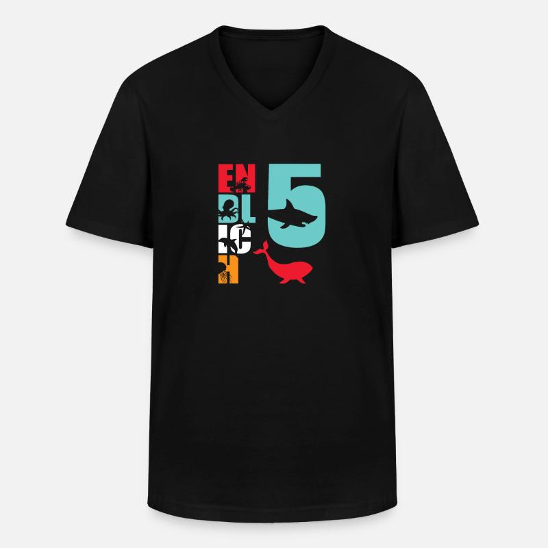 Endlich 5 Hai Fisch - Männer-T-Shirt mit V-Ausschnitt - Schwarz