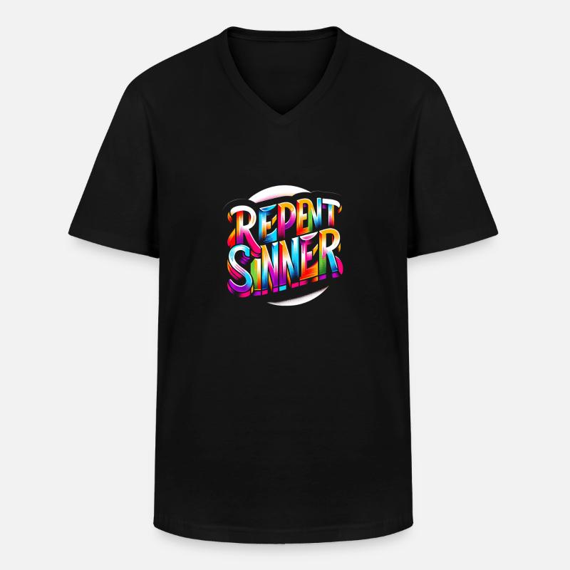 Repent Sinner 17 - Männer-T-Shirt mit V-Ausschnitt - Schwarz