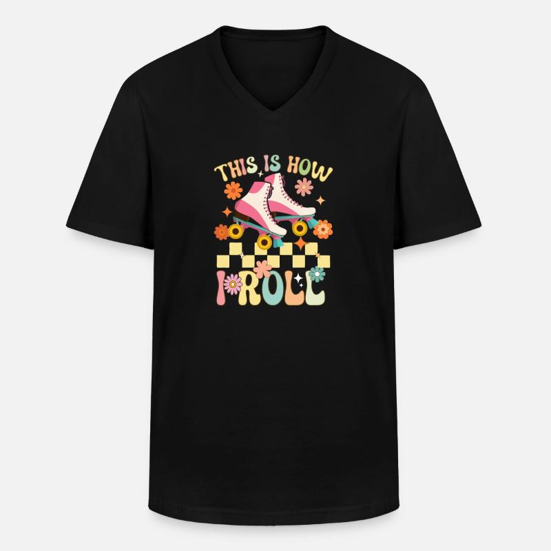 Groovy Roller Skating Rollschuhfahrer - Männer-T-Shirt mit V-Ausschnitt - Schwarz