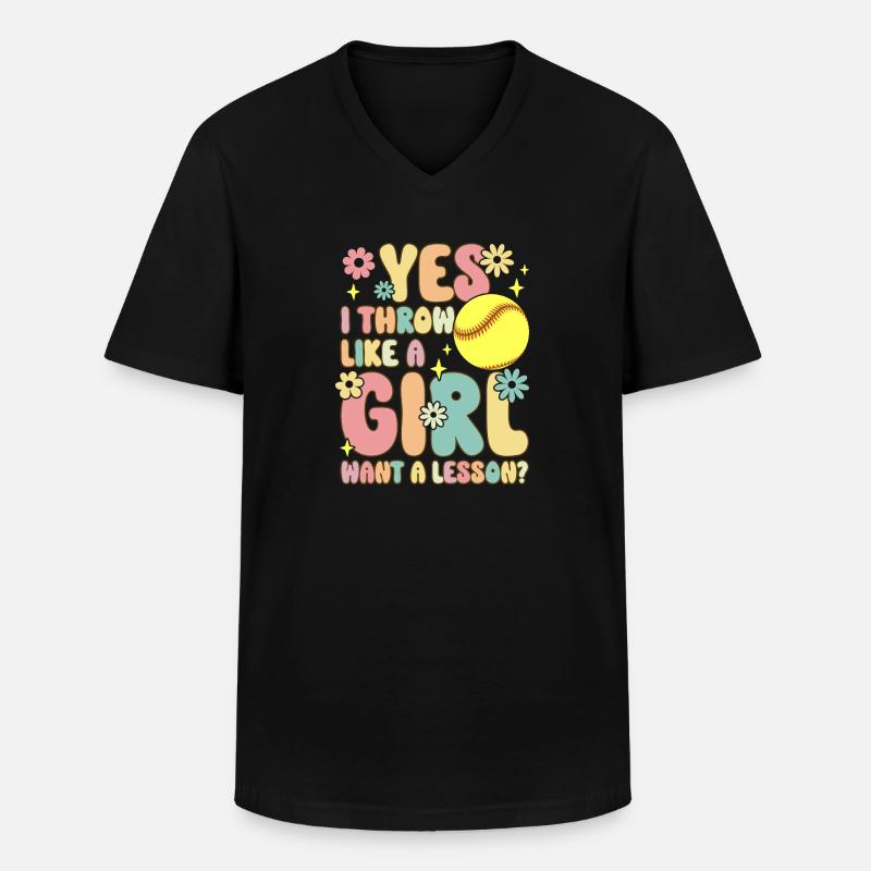 Softball Mädchen - Männer-T-Shirt mit V-Ausschnitt - Schwarz