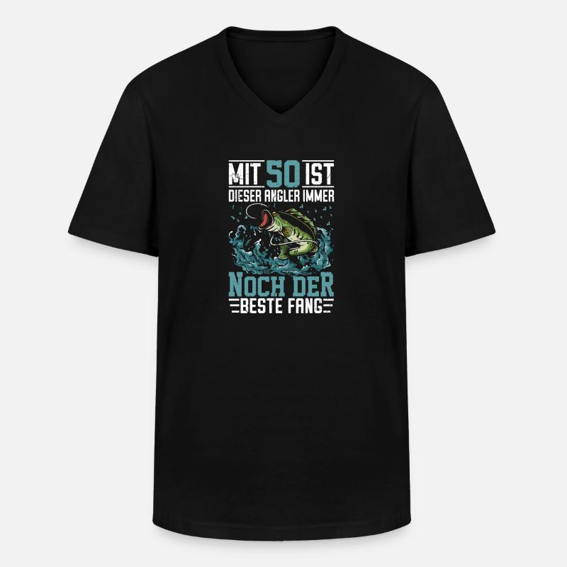 50. Angler Geburtstag Geschenkidee - Männer-T-Shirt mit V-Ausschnitt - Schwarz