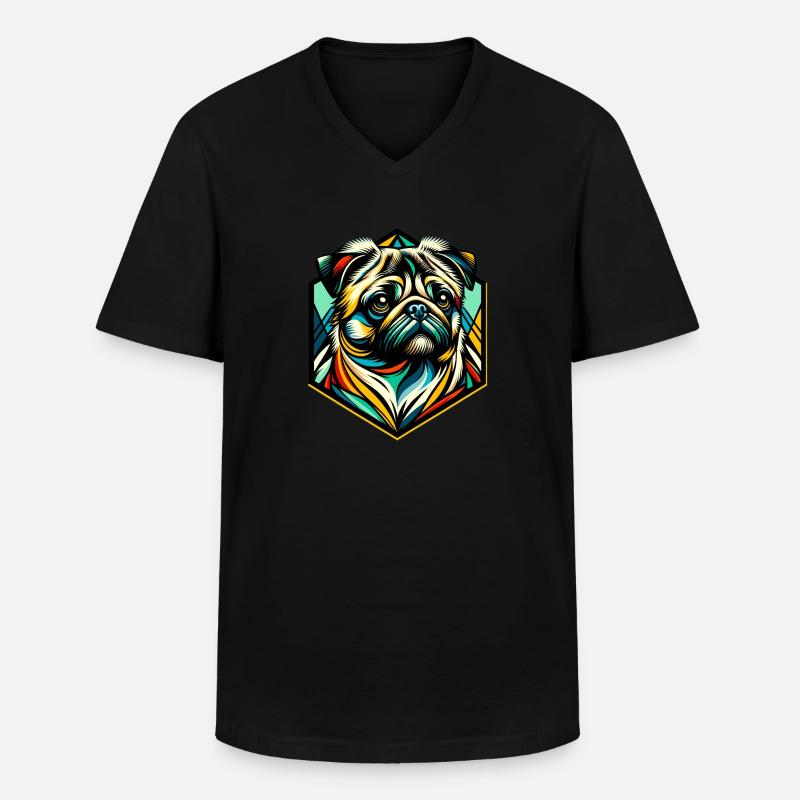 Mops Hund - Männer-T-Shirt mit V-Ausschnitt - Schwarz