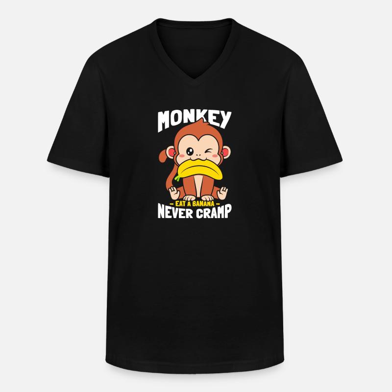 Singe mangeant de la banane sans crampe - T-shirt col V Homme - noir